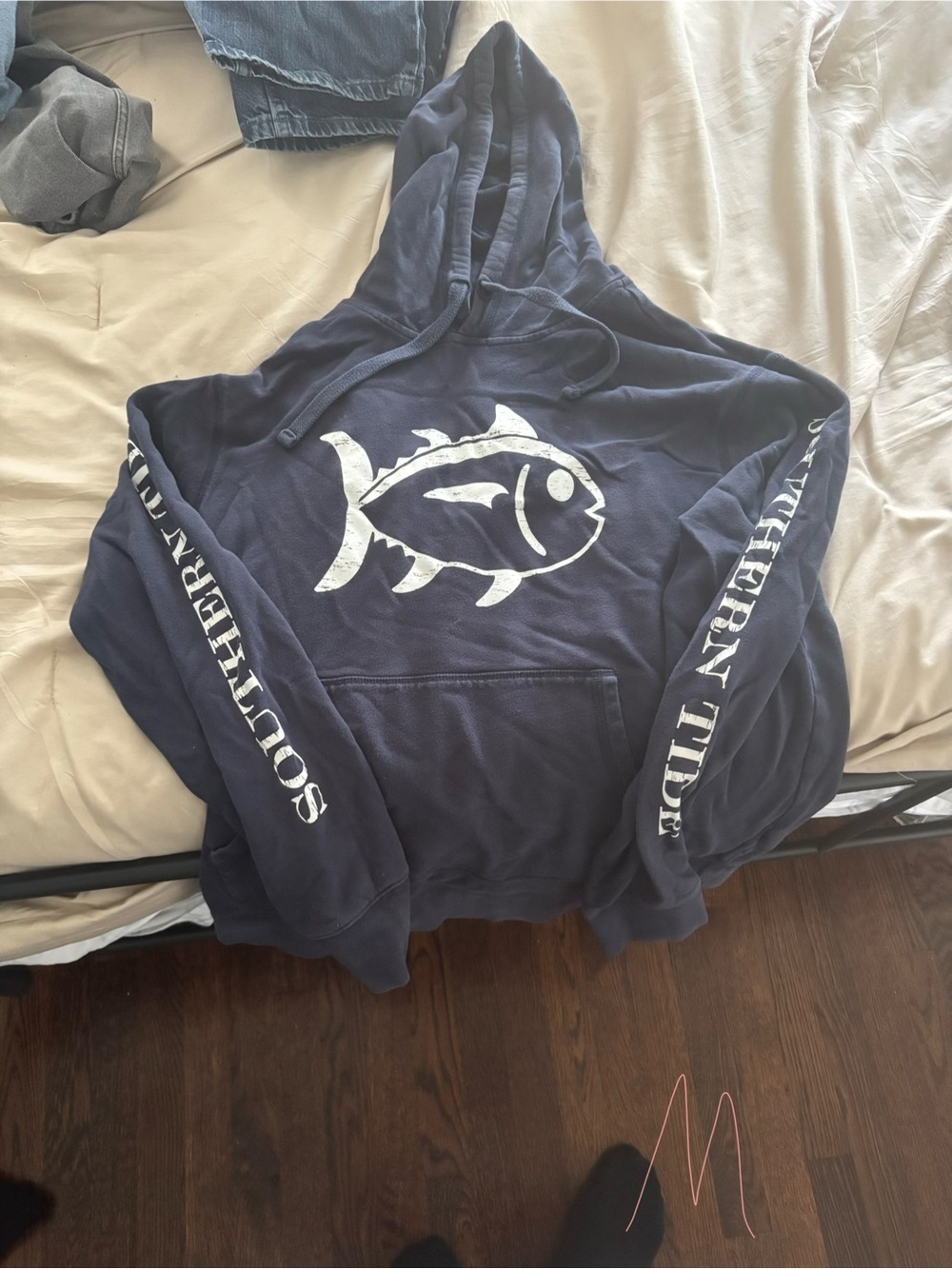 Southern Tide Navy Hoodie with White Fish Logo